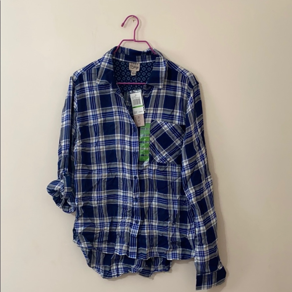 Blue and White Button Up Flannel